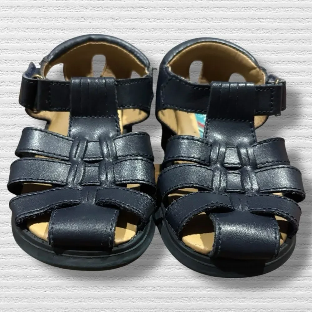 Scott David Toddler Boy Sandals 8M Navy Leather Fisherman Sailor Style